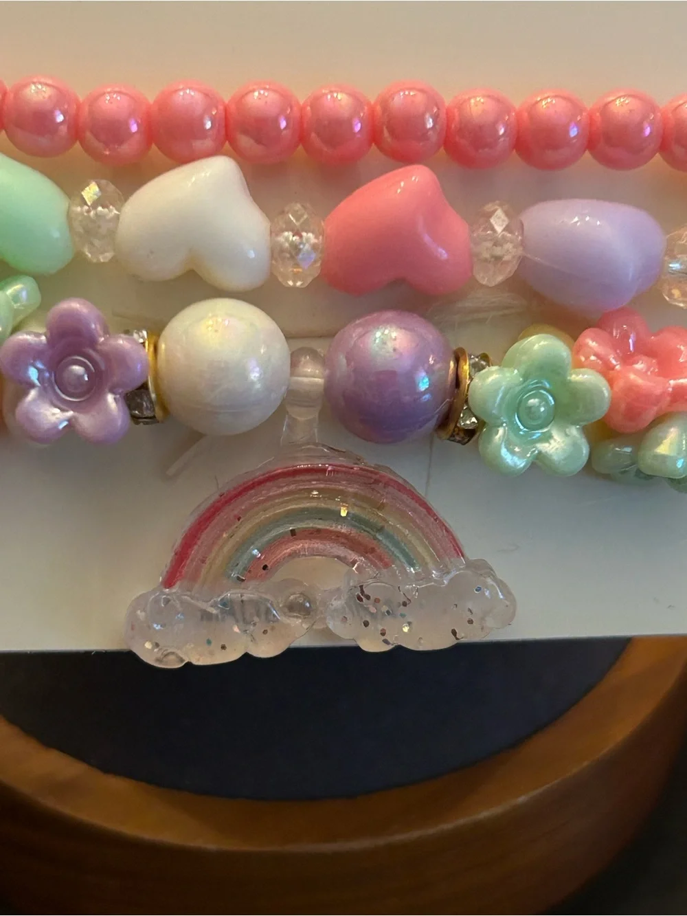 Kids Pastel Rainbow 🌈 Heart & Flower w/Charm Bracelet Set of Three - Multicolor
